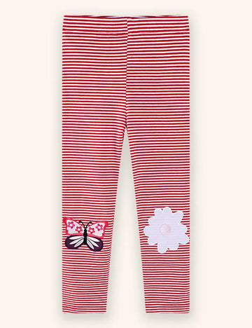 Butterfly Applique Striped Leggings